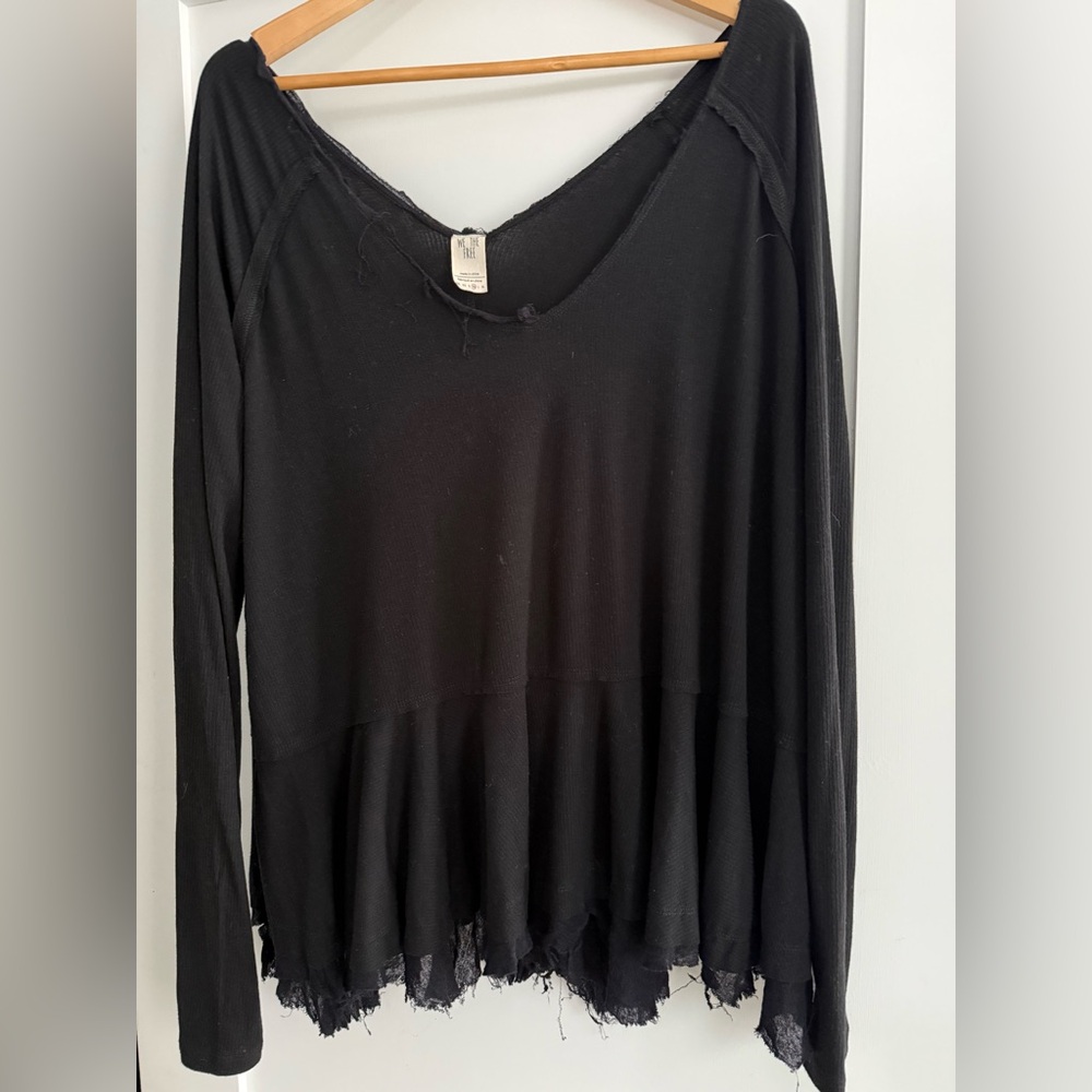 We The Free Black Long Sleeve Top with Frayed Hem